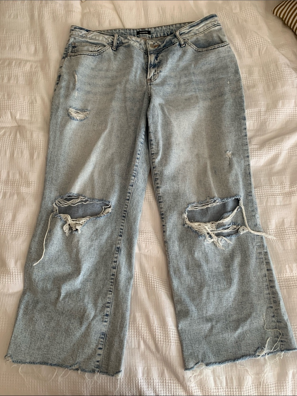 Express Light Blue Distressed Wide-Leg Jeans